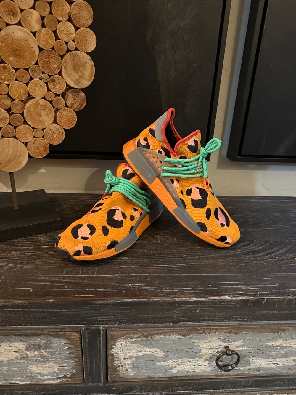 adidas Orange Leopard Print Sneakers with Mint Laces
